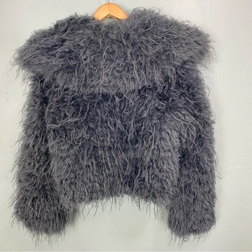 Free People Moonlight Faux Fur Jacket Shaggy In Steel‎ Gray Small - Picture 5 of 6